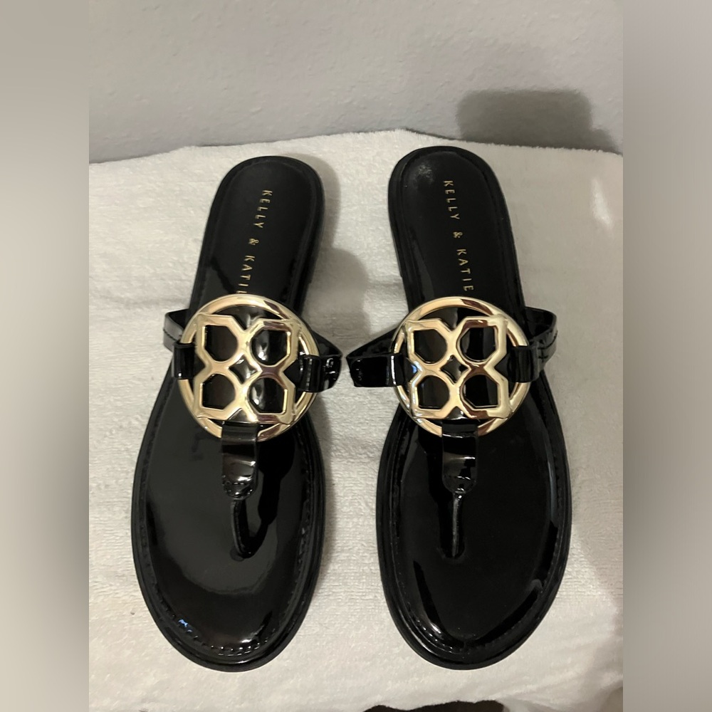 Kelly and Katie black and gold sandals